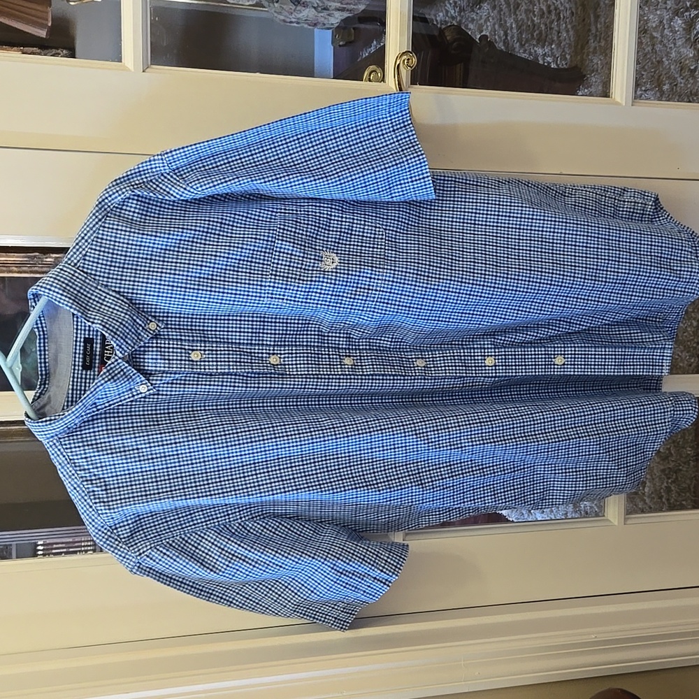 Chaps Blue White Checkered Button Down Shirt Easy… - image 1